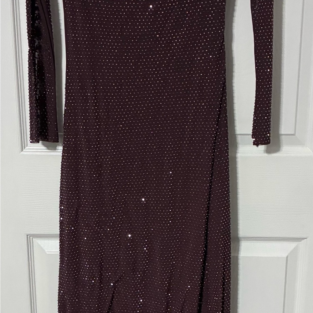 Fashion Nova Wine Long Sleeve Sequin Maxi Dress